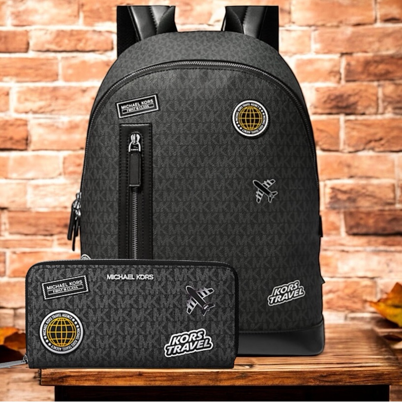 Rare! Michael Kors Cooper Backpack + Wallet In Black